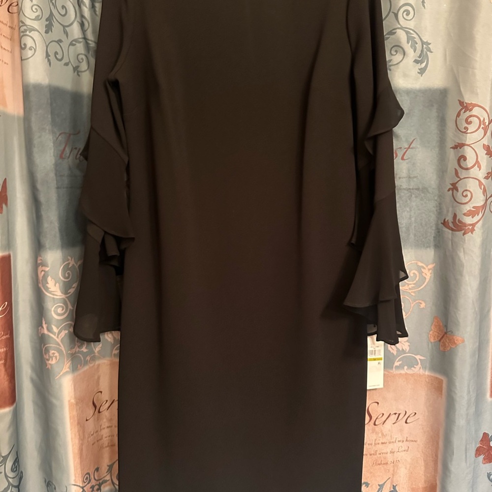 Calvin Klein Black Long Sleeve Dress with Ruffles